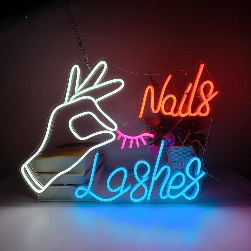 Nails Lashes Neon Sign,USB Powered- Dimmer,Light Up Sign for BeautySalon(22x15”)